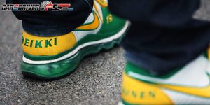 Footwear, Green, Yellow, Shoe, Athletic shoe, Sportswear, Colorfulness, Walking shoe, Sneakers, Running shoe, 