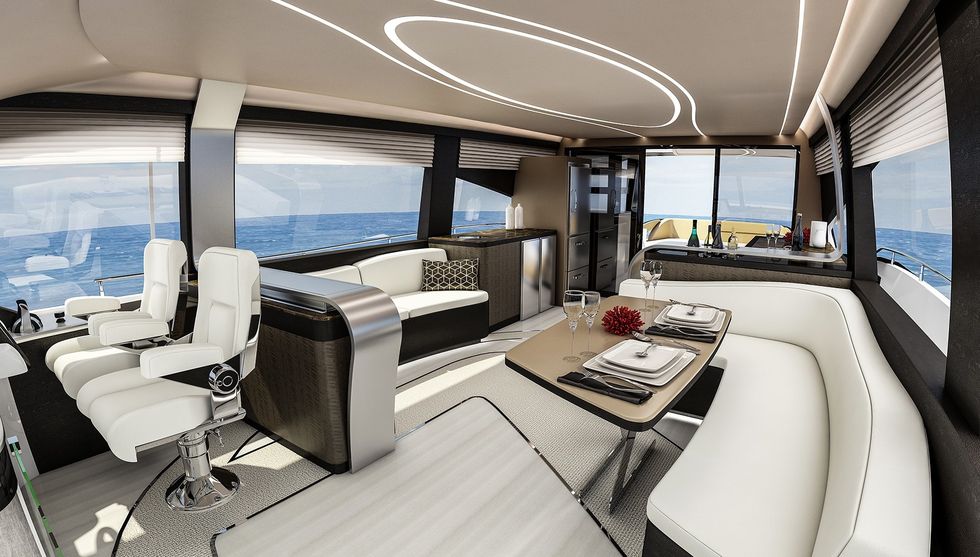 Luxury yacht, Vehicle, Water transportation, Room, Boat, Interior design, Yacht, Naval architecture, Boating, Automotive design, 