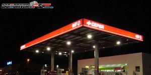 Filling station, Night, Gas pump, Gasoline, Fuel, Midnight, Gas, Rectangle, Neon, Signage, 