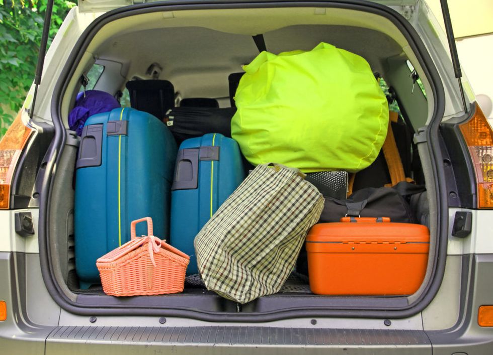 Trunk, Vehicle, Car, Vehicle door, Bag, Luggage and bags, Baggage, City car, Car seat, Hood, 