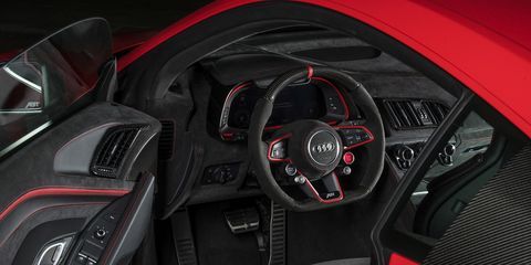 Land vehicle, Vehicle, Car, Steering wheel, Audi, Automotive design, Red, Steering part, Audi r8, Supercar, 