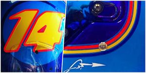 Blue, Cobalt blue, Electric blue, Yellow, Helmet, Automotive lighting, Personal protective equipment, Automotive design, Art, Graphic design, 