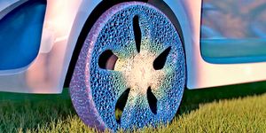 Blue, Wheel, Grass, Rim, Automotive wheel system, Electric blue, Tire, Auto part, Echinoderm, Plant, 