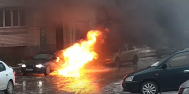 Explosion, Fire, Vehicle, Car, Event, Geological phenomenon, Smoke, Mid-size car, Heat, Flame, 