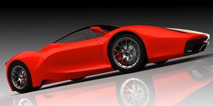 Automotive design, Mode of transport, Vehicle, Red, Automotive exterior, Concept car, Rim, Car, Vehicle door, Automotive mirror, 