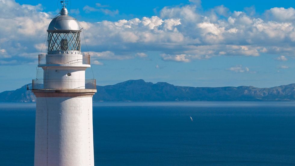 Lighthouse, Blue, Tower, Sky, Beacon, Landmark, Water, Calm, Sea, Cloud, 