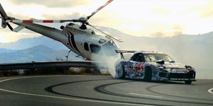 Helicopter, Mode of transport, Rotorcraft, Aircraft, Motorsport, Helicopter rotor, Glass, Aviation, Race track, Air travel, 