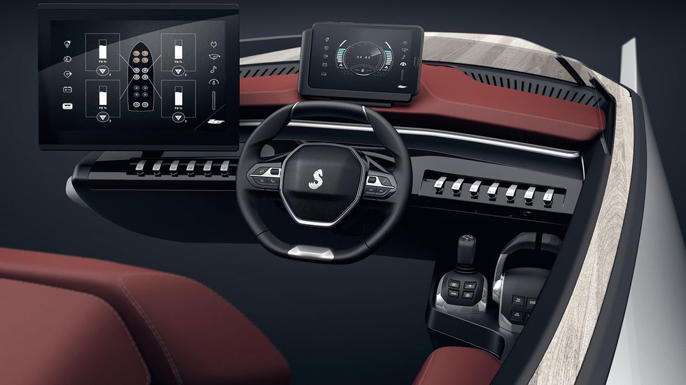Vehicle, Car, Personal luxury car, Steering wheel, Center console, Luxury vehicle, Automotive design, Gear shift, Concept car, Steering part, 