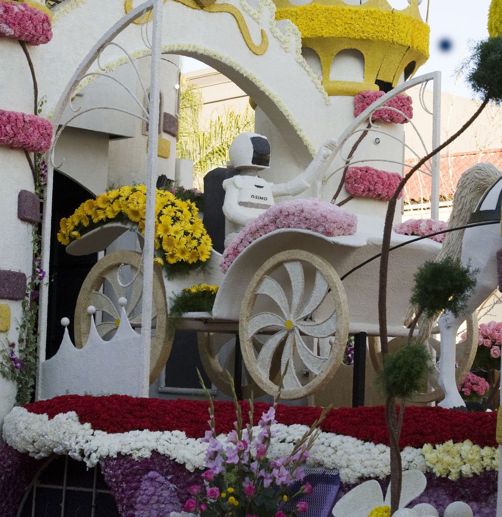 Pink, Flower, Yellow, Vehicle, Carriage, Spring, Wagon, Plant, Floristry, Architecture, 