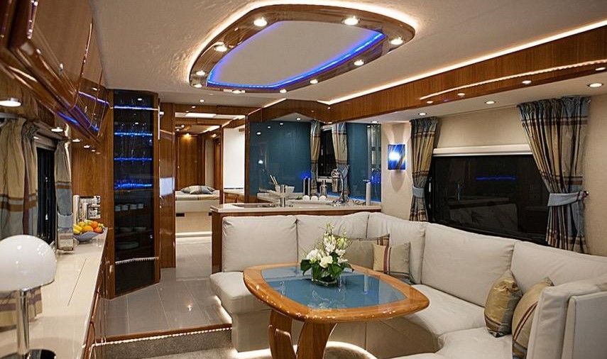 Room, Interior design, Luxury yacht, Property, Building, Ceiling, Yacht, Furniture, Living room, Vehicle, 