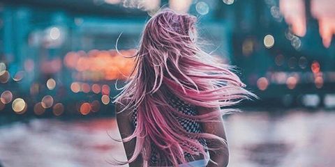Hair, Hairstyle, Pink, Long hair, Hair coloring, Cool, Tree, Font, Brown hair, Photography, 