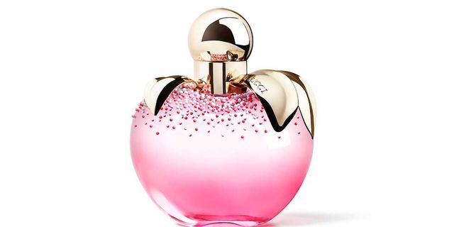 Perfume, Pink, Cosmetics, Glass bottle, Fruit, Plant, Bottle, Liquid, Spray, 