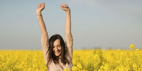 Hair, Yellow, Flower, Photograph, Happy, Rejoicing, People in nature, Mammal, Summer, Facial expression, 