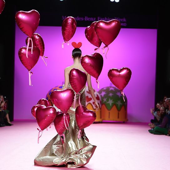 Pink, Fashion, Heart, Magenta, Fashion show, Valentine's day, Event, Material property, Haute couture, Fashion design, 