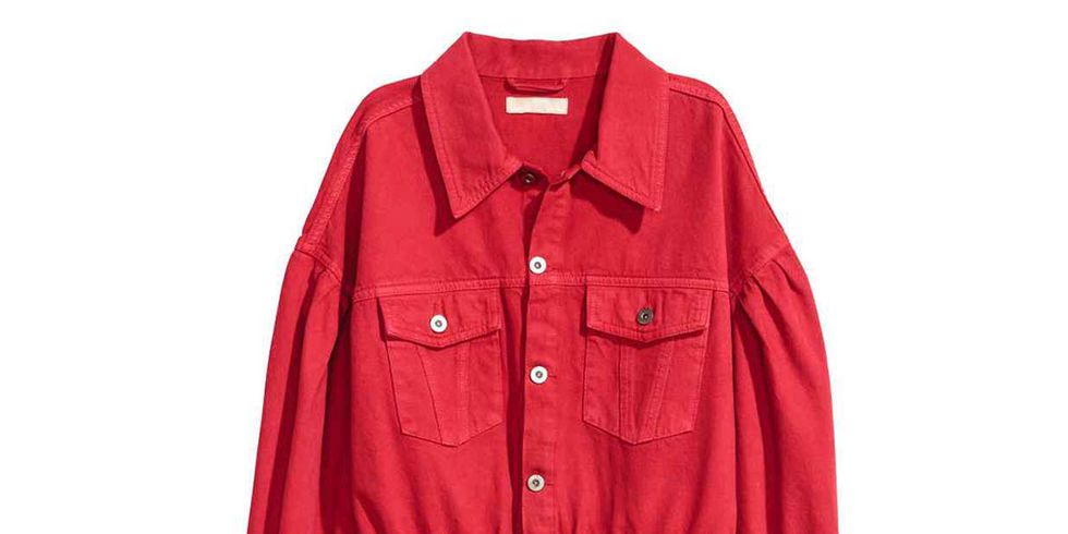 Clothing, Outerwear, Jacket, Sleeve, Red, Pocket, Fashion, Collar, Button, Zipper, 