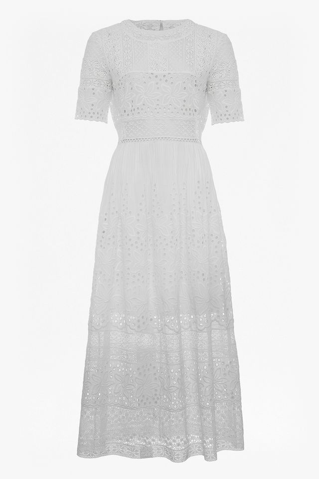 Clothing, Dress, White, Day dress, Sleeve, Lace, Cocktail dress, Gown, A-line, Robe, 