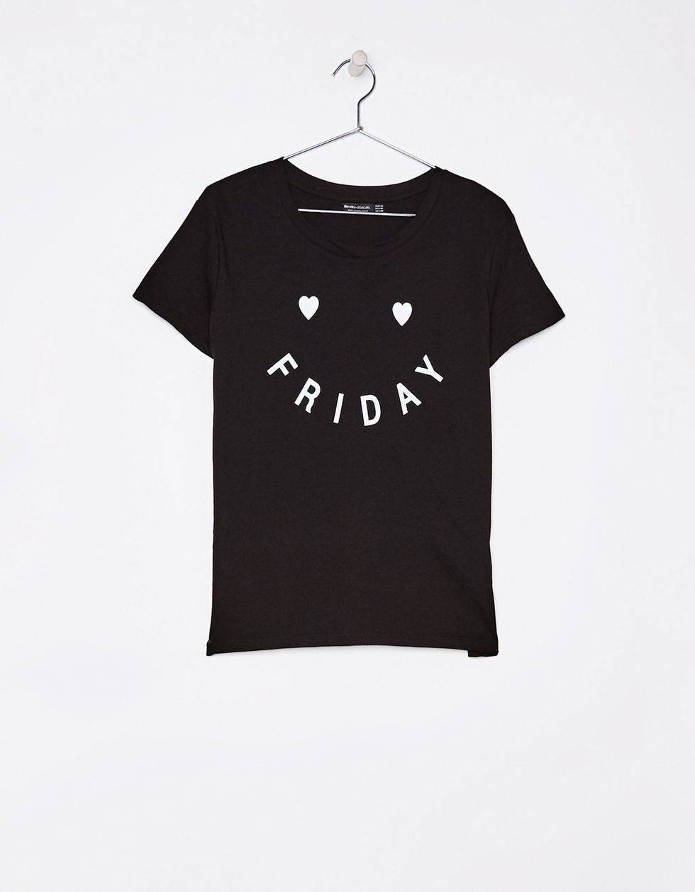 T-shirt, Clothing, White, Black, Sleeve, Product, Top, Font, Crop top, Neck, 