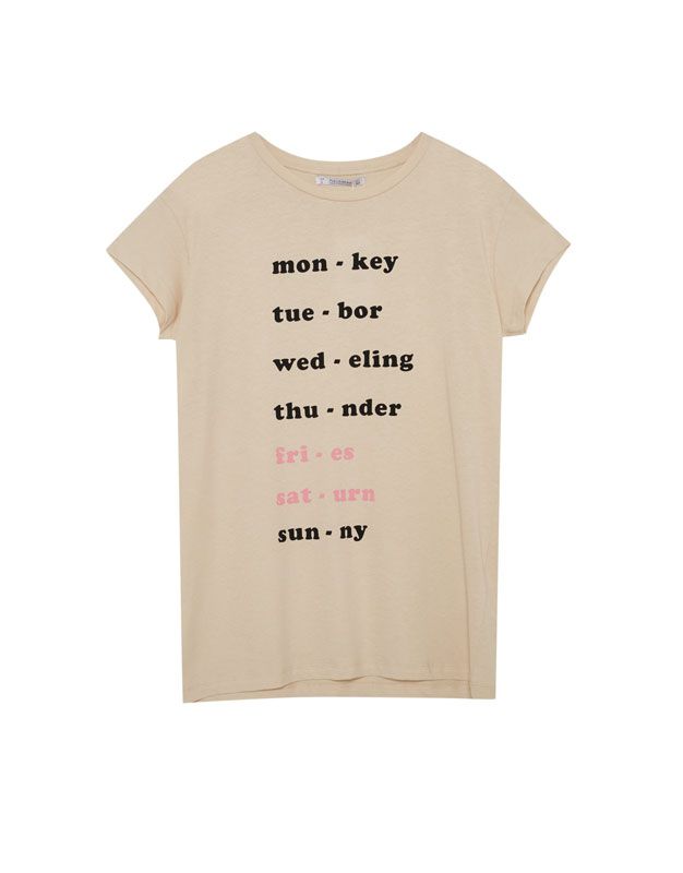 T-shirt, Clothing, White, Text, Product, Top, Sleeve, Font, Beige, Neck, 