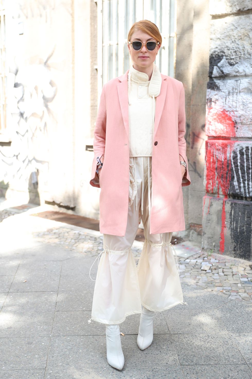 White, Pink, Clothing, Street fashion, Photograph, Fashion, Snapshot, Outerwear, Eyewear, Coat, 