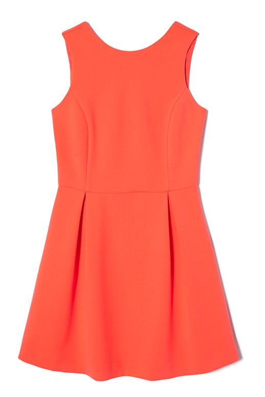 Clothing, Day dress, Dress, Orange, Red, Yellow, Pink, A-line, Cocktail dress, Neck, 