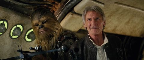 Chewbacca, Collar, Jacket, Fictional character, Primate, Wrinkle, Movie, Leather, Action film, Leather jacket, 