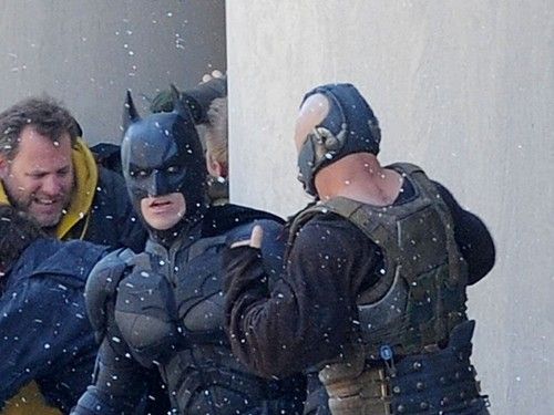 Batman y Bane cara a cara en el rodaje de 'The Dark Knight Rises'
