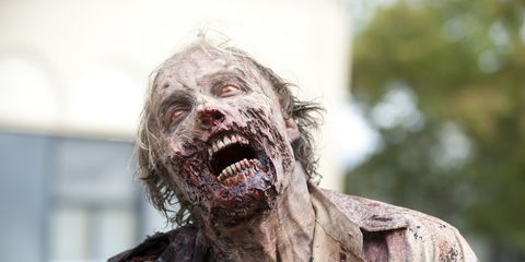 Zombie, Skin, Jaw, Tooth, Organ, Temple, Fictional character, Scar, Fiction, Flesh, 