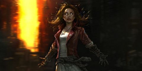 Animation, Cg artwork, Fictional character, Darkness, Red hair, Long hair, Fiction, Costume, Digital compositing, Costume design, 