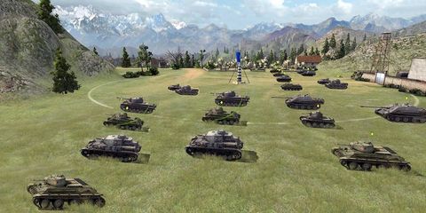 Highland, Mountainous landforms, Tank, Combat vehicle, Plain, Mountain range, Terrain, Hill, Self-propelled artillery, Military vehicle, 