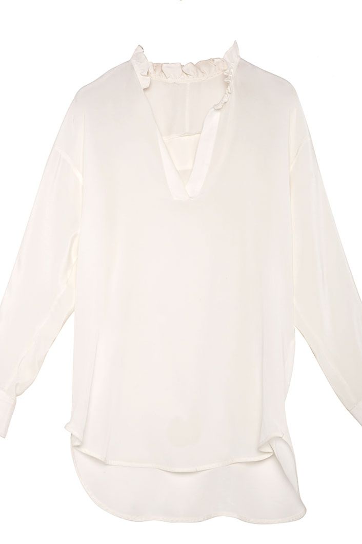 Clothing, White, Sleeve, Neck, Blouse, Shoulder, Top, Outerwear, Beige, Shirt, 