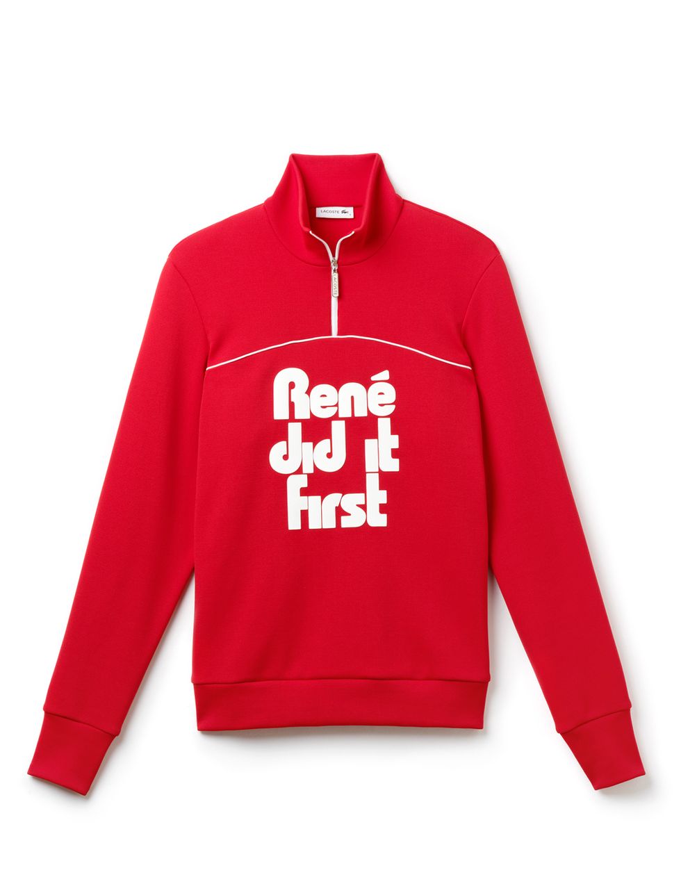 Product, Sleeve, Sportswear, Jersey, Text, Collar, Textile, Red, White, Sweatshirt, 