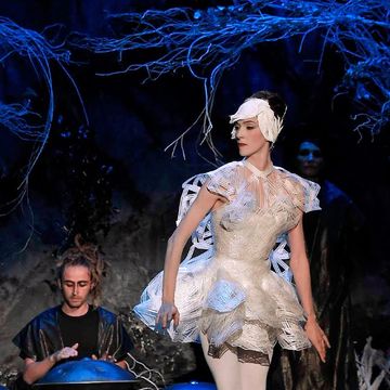 Human, Dancer, Costume design, Stage, Performance art, Dance, Fashion design, Painting, heater, One-piece garment, 