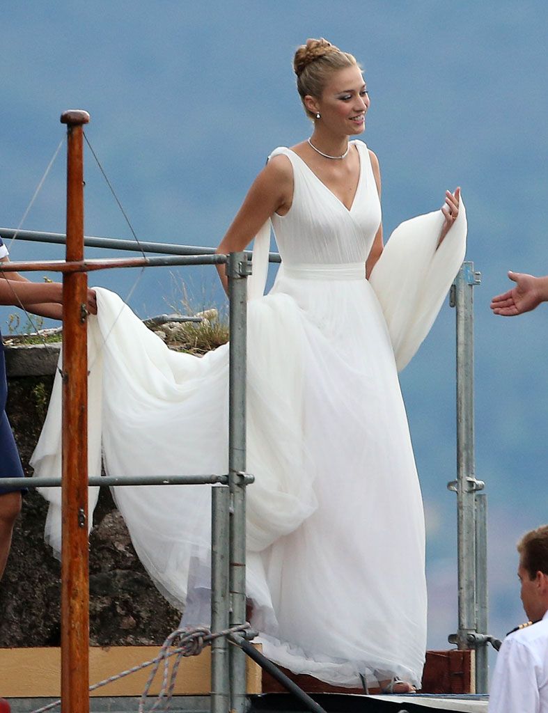 Shoulder, Dress, White, Happy, Bridal clothing, Gown, Wedding dress, Bride, Ceremony, Bridal party dress, 