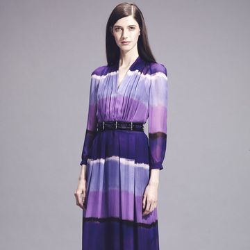 Sleeve, Shoulder, Purple, Violet, Formal wear, Magenta, Lavender, Waist, One-piece garment, Dress, 