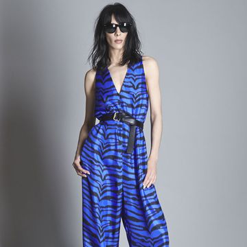 Blue, Sleeve, Shoulder, Joint, Dress, Sunglasses, Style, One-piece garment, Electric blue, Day dress, 