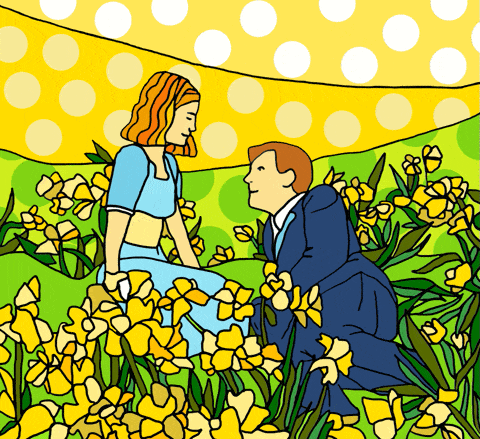 People in nature, Yellow, Cartoon, Illustration, Clip art, Interaction, Happy, Grass, Graphics, Plant, 