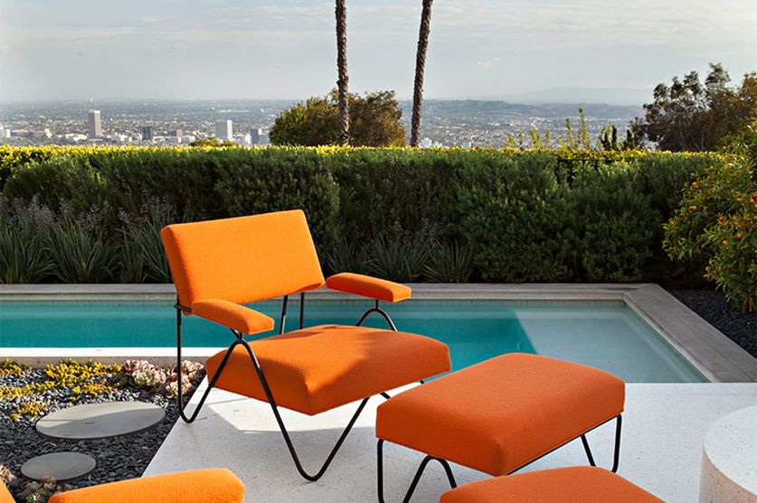 Furniture, Orange, Table, Outdoor furniture, Chair, Coffee table, Patio, Outdoor table, Armrest, Design, 