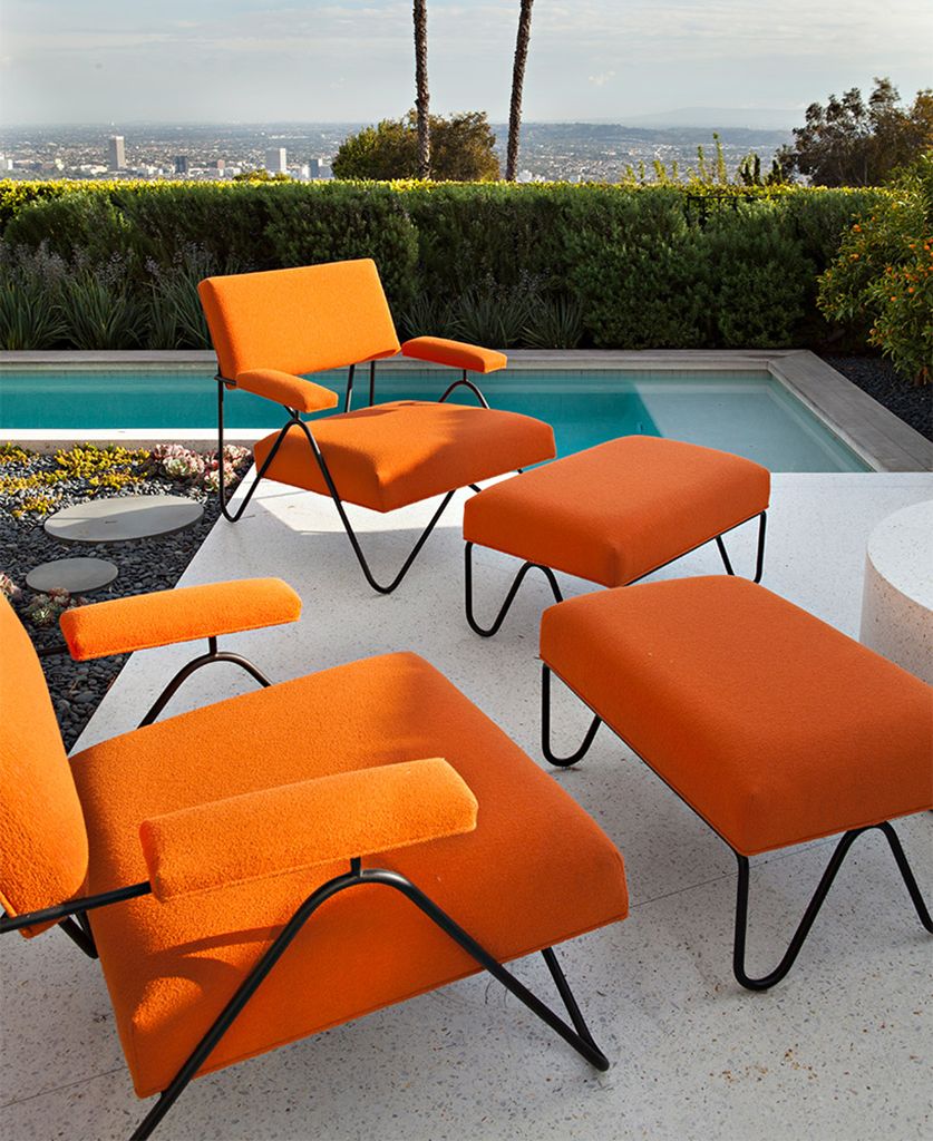Furniture, Orange, Table, Outdoor furniture, Chair, Coffee table, Patio, Outdoor table, Armrest, Design, 