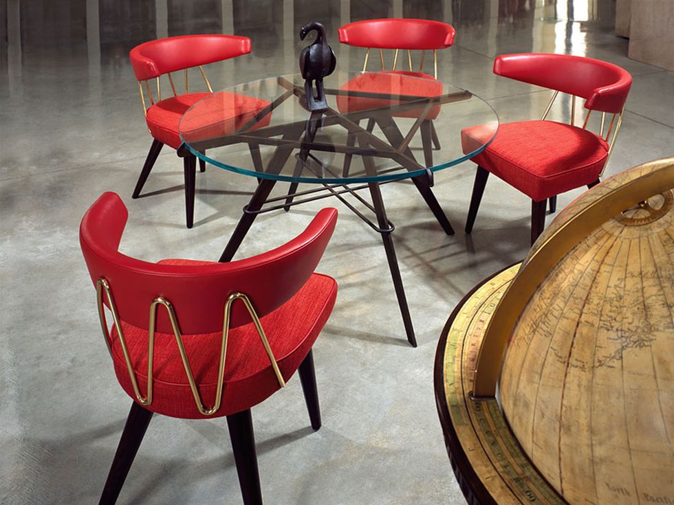 Furniture, Chair, Red, Table, Room, Interior design, Wood, Design, Material property, Floor, 