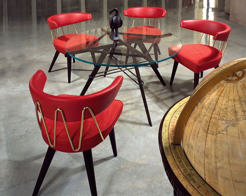 Furniture, Chair, Red, Table, Room, Interior design, Wood, Design, Material property, Floor, 