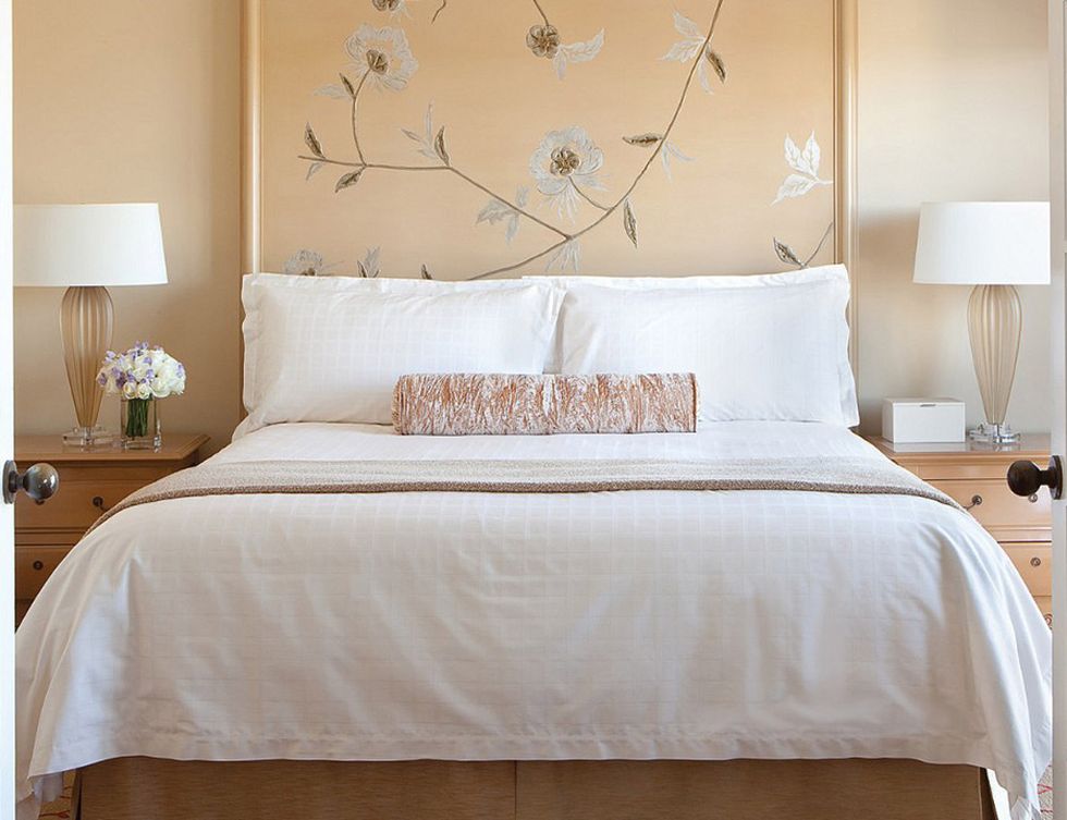 Bed, Room, Lighting, Interior design, Yellow, Property, Wall, Bedroom, Textile, Bedding, 