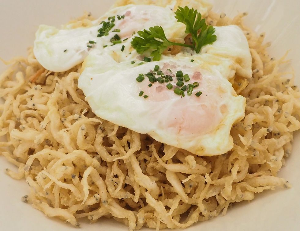 Food, Dish, Cuisine, Ingredient, Poached egg, Capellini, Recipe, Produce, Side dish, Rice, 