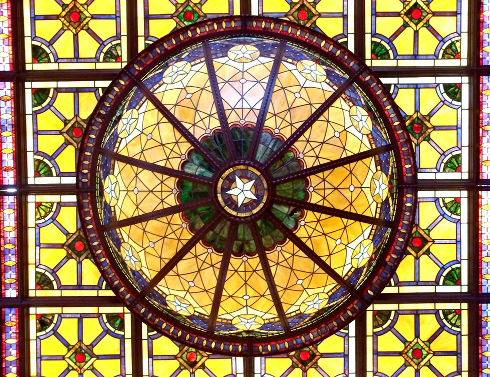 Stained glass, Glass, Window, Pattern, Architecture, Symmetry, Visual arts, Art, 