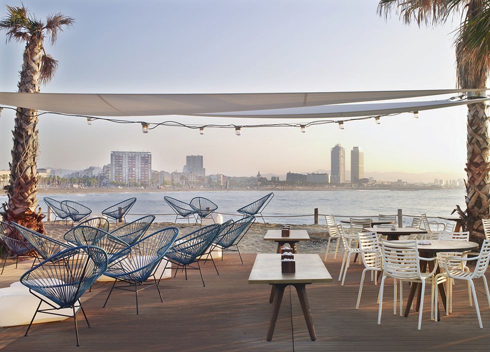 Furniture, Table, Arecales, Outdoor furniture, Tower block, Outdoor table, Resort, Skyscraper, Palm tree, Restaurant, 