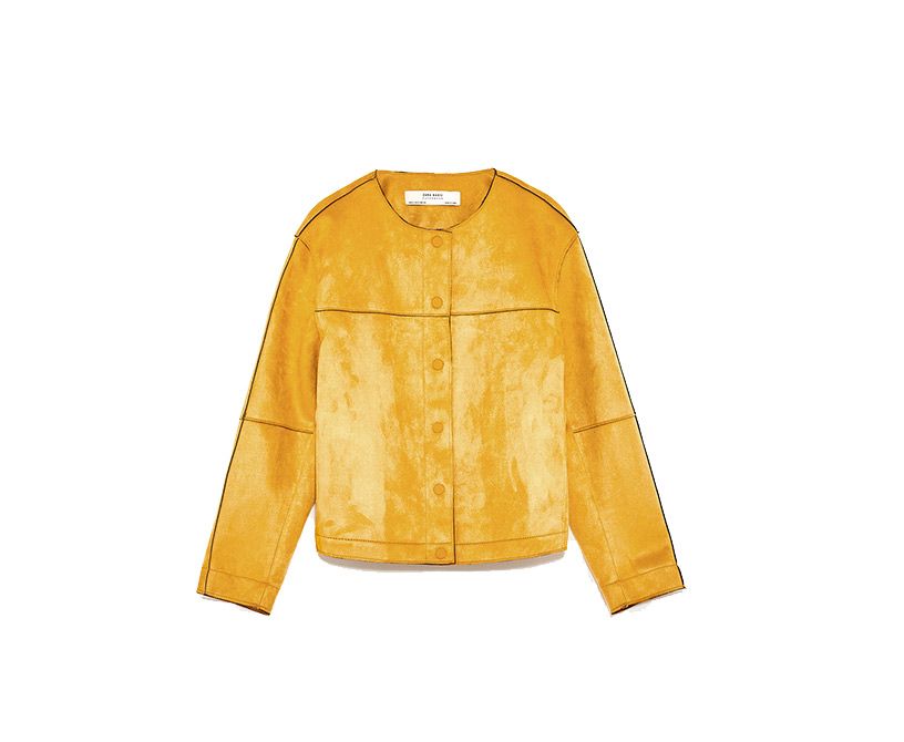 Clothing, Yellow, Outerwear, Jacket, Sleeve, Leather, Leather jacket, Sweater, Top, Blouse, 