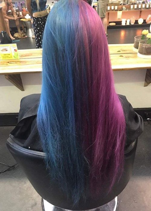 Hairstyle, Purple, Violet, Magenta, Style, Lavender, Beauty salon, Hair coloring, Artificial hair integrations, Long hair, 
