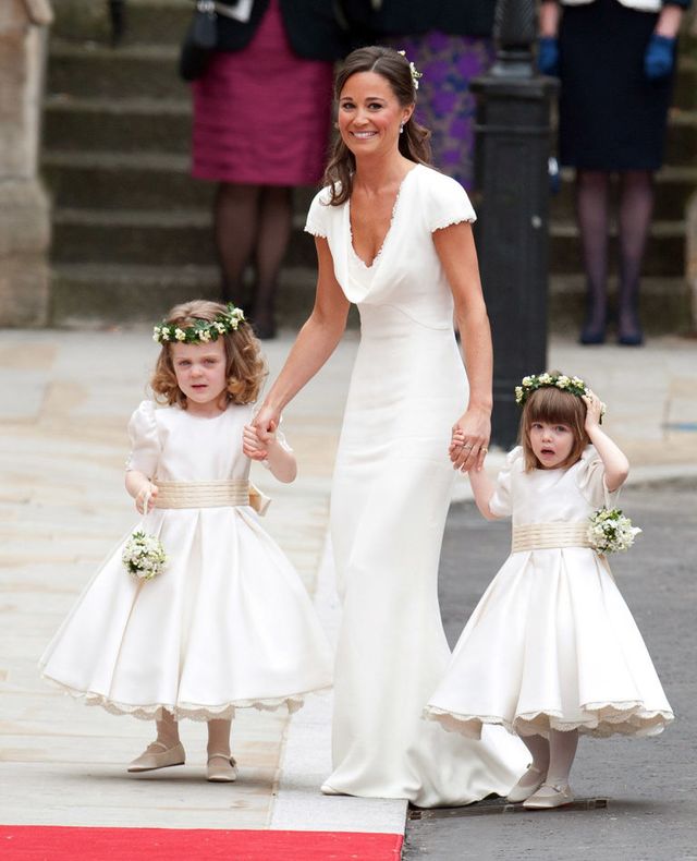 Child, Gown, Dress, Clothing, White, Wedding dress, Shoulder, Bridal clothing, Bridal party dress, Pink, 