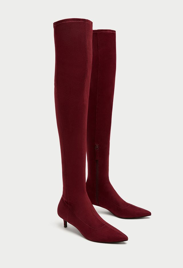 Footwear, Boot, Knee-high boot, Shoe, Riding boot, Maroon, Joint, Suede, Rain boot, Costume accessory, 