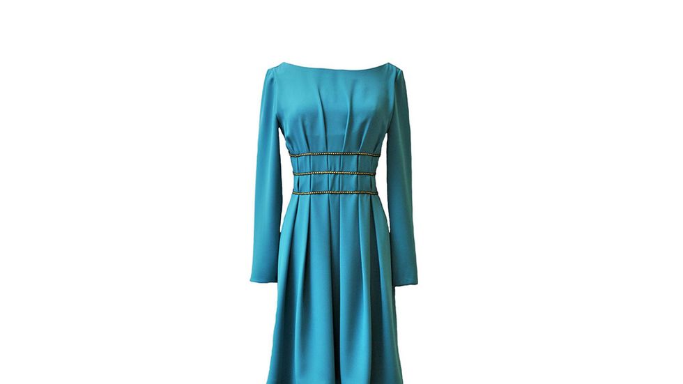 Blue, Sleeve, Dress, One-piece garment, Style, Formal wear, Teal, Aqua, Day dress, Turquoise, 