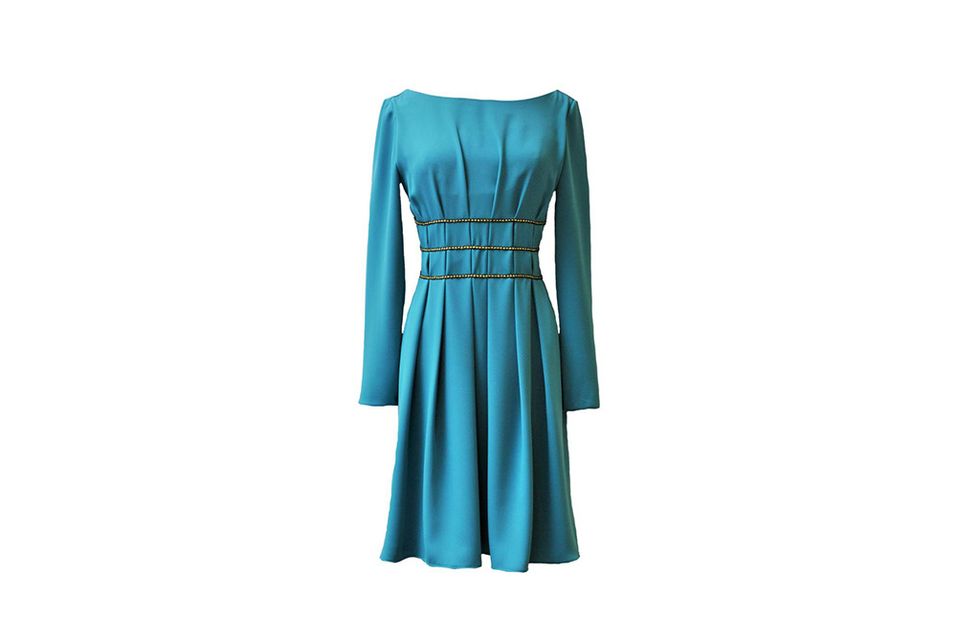 Blue, Sleeve, Dress, One-piece garment, Style, Formal wear, Teal, Aqua, Day dress, Turquoise, 